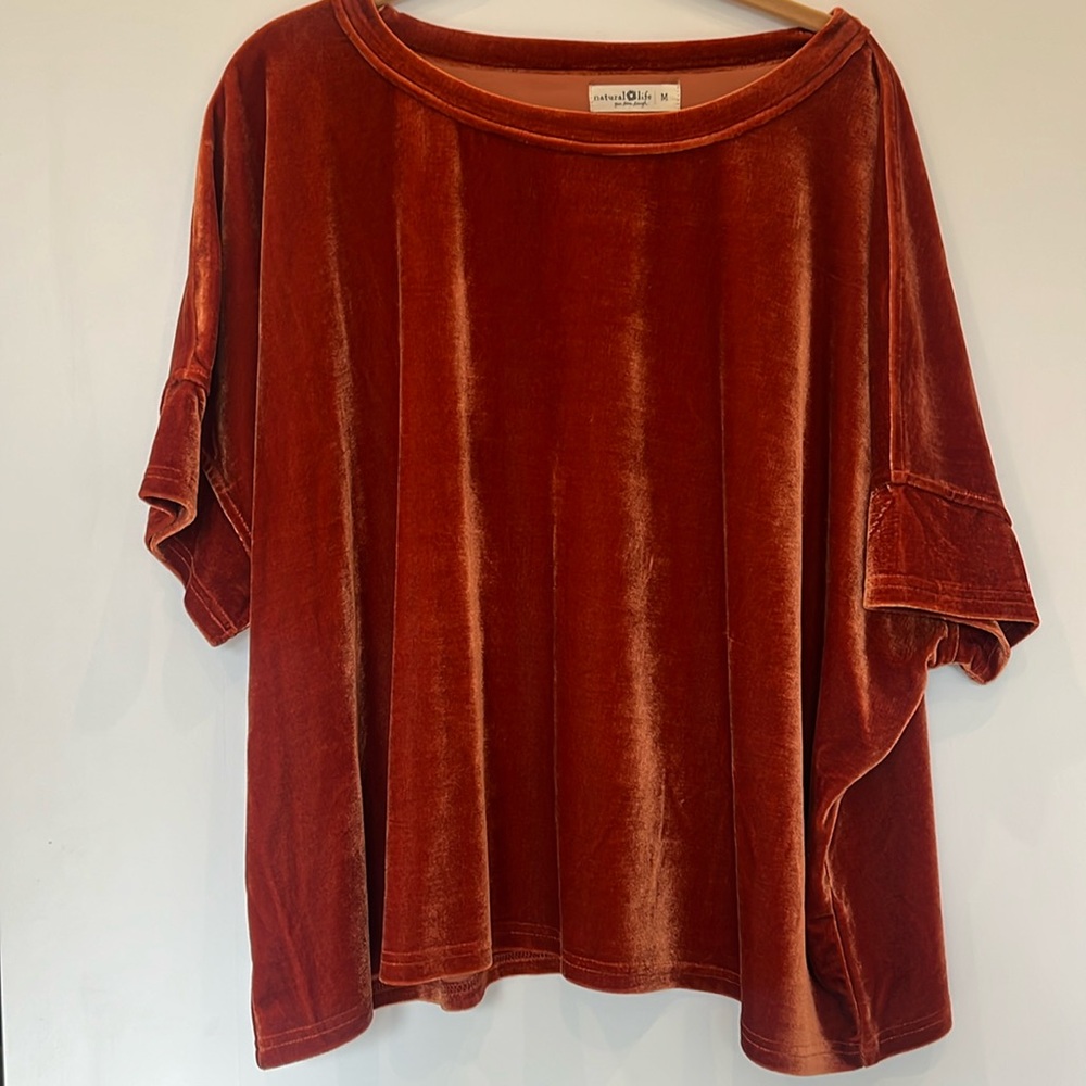 Natural Life Burnt Orange velvet like boxy top Sz M